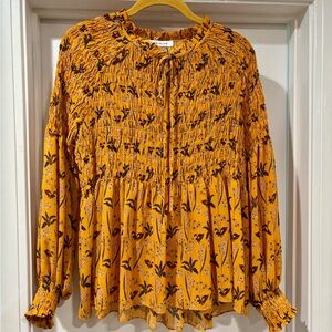 Floral Smocked Yellow Blouse